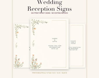 Wedding Sign Bundle Printable, Wildflower Reception Signs Set of 6, Cards Gifts Guestbook Unplugged Favor Memory Bar Signs