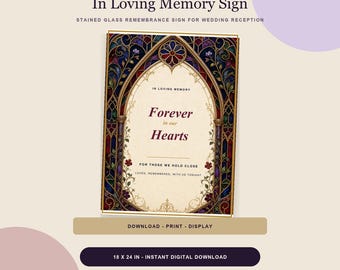 In Loving Memory Wedding Sign Printable, Gothic Stained Glass Remembrance Sign, 18x24 Memorial Table Decor Digital Download