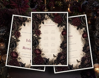 Wedding Sign Bundle, Dark Botanical Canva Templates, Digital Download