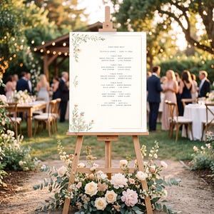 Plantilla de plano de asientos para bodas, cartel "Encuentra tu asiento" de Wildflower Canva, tablero de recepción botánico