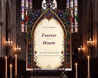 In Loving Memory Wedding Sign, Gothic Stained Glass Remembrance Decor, 18x24 Digital Download