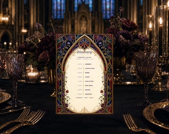 Wedding Itinerary Template | Gothic Canva Timeline & Mobile Schedule