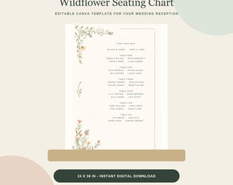 Wedding Seating Chart Template, Wildflower Canva Find Your Seat Sign, Botanical Reception Board