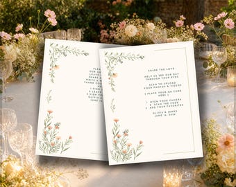 Wedding Guest Book Sign and Photo Sharing QR Code, Wildflower Canva Bundle, 8x10