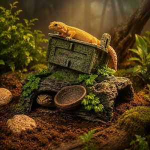 Reptilienhöhle, Terrarienunterschlupf aus Kunstharz, moosiger Felsen als Versteck für Geckos, Echsen, Schlangen und Schildkröten, natürliches Aquarium-Ornament