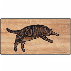 Alfombrilla de escritorio con diseño de gato atigrado durmiendo | Una alfombrilla de ratón que no se estropeará | Alfombrilla de ratón con diseño de gato y vetas de madera