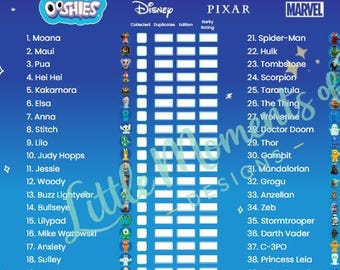 Woolworths Disney Ooshies ruilchecklist. A4-formaat. Thuis printen. Digitale download in PDF-, JPEG- en PNG-formaat.