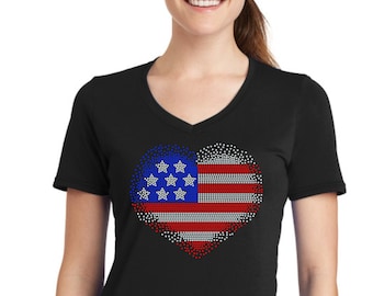 Rhinestone July 4 Heart Scatter Shirt - Your t-shirt color choice