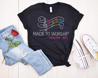Camiseta feita para adorar com strass, camiseta espiritual superbrilhante com strass