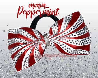 Laço Peppermint Cheer: Laço de cabelo natalino em cetim com strass