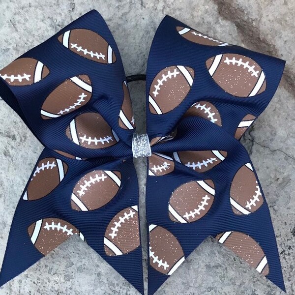 Football Cheer Bow Your Color Choice Grosgrain with Glitter Footballs Cheer Bow