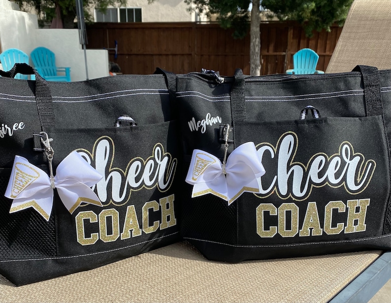 White glitter Cheer with old gold Coach