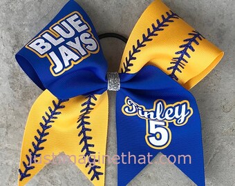 3"x7"x7" Width Tick Tock Custom Softball Bow Your Choice of Colors & Sayings