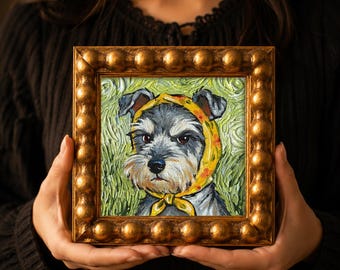 Schnauzer Miniature Acrylic Painting, Original Design Hand-Painted Impasto Art, Framed Artwork