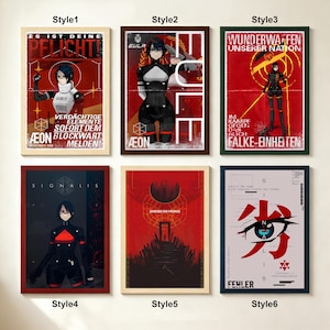 May include: A collection of six rectangular posters featuring Signalis-themed artwork. Each poster displays distinct graphic designs, including character illustrations in tactical gear, red and black colour schemes, and German text such as ES IST DEINE PFLICHT.