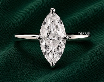 Simple Moissanite Solitaire Engagement Ring, 14K White Gold 2.6 Ct Marquise Cut VVS1/D Moissanite Ring, Mother's Day Gift Christmas Gift