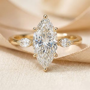 2Ct Marquise Cut Moissanite Statement Ring Cathedral Setting Unique Ring , Comfortable Engagement Ring  For Bridal Wedding Gift Ring