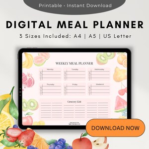Pianificatore settimanale dei pasti per la Festa della Frutta - Stampabile / Lista della spesa / PDF digitale / Download immediato
