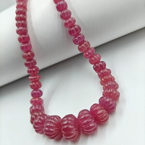 Carved Ruby Glass Melon Beads, Pumpkin Shape, 6-11MM, 20 Inch Strand