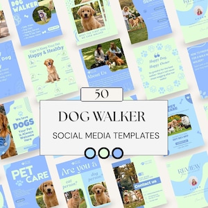 Dog Walker Social Media Templates | 50 Canva Instagram Posts Dog Walking Pet Sitters Groomers | Pet Business Marketing Kit Digital Download