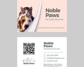Pet Business Card Template | Editable Canva Business Card | Dog Walker | Pet Groomer | Pet Sitter | Instant Download