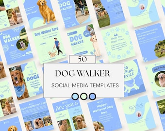 Dog Walker Social Media Templates | 50 Canva Instagram Posts Dog Walking Pet Sitters Groomers | Pet Business Marketing Kit Digital Download