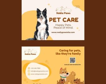 Pet Care Business Card Template Canva | Dog Walker Calling Card | Pet Sitter Business Cards | Editable Digital Download