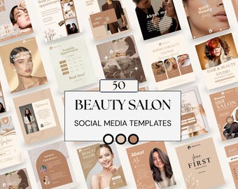 Beauty Salon Social Media Templates | 50 Canva Instagram Posts for Estheticians Med Spa Skincare | Beauty Marketing Kit Digital Download