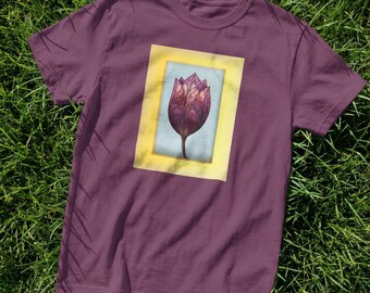 Stained Glass Tulip Shirt, Purple Floral Botanical Tee, Flower Mosaic Art Print