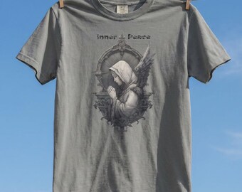 Praying Angel Shirt, Faith Graphic Tee, Guardian Angel Art, Mindfulness Apparel