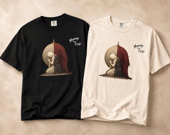 Angel of Grace Shirt, Praying Angel Tee, Light and Dark Duality Shirt, Gothic Angel Art Tshirt, Duality of Man Tee, Faith Based Apparel Gift