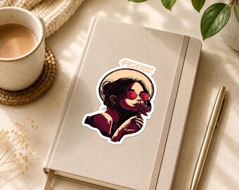 Reverie Sticker, Daydreamer Y2K Aesthetic Decal, Dreamy Girl Kiss-Cut Sticker, Vintage Sunglasses Flower Girl Sticker Gift