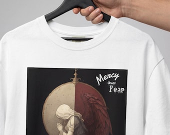 Gothic Angel Mercy Over Fear Shirt, Duality of Man Prayer Tee