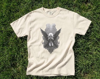 Praying Angel Shirt, Angel Wings Graphic Tee, Prayer Hands Mens Faith Tee, Guardian Angel Shirt for Him, Christian Streetwear Gift
