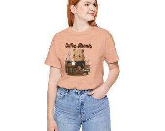 Coffee Break Shirt, Cozy Capybara Reading Tee, Kawaii Capybara Gift, Cottagecore Graphic Tshirt, Capybara Coffee Lover Tee