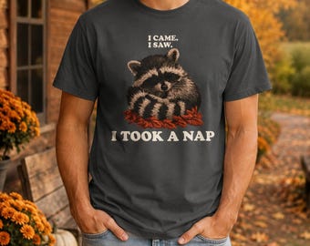 I Came I Saw I Took A Nap Shirt, Funny Sleepy Raccoon Tee, Trash Panda Shirt, Raccoon Lover Gift, Cute Raccoon Nap Graphic Tshirt