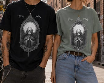 Stay Holy Shirt, Praying Hands Christian Shirt, Faith Shirt for Women, Virgin Mary Graphic Tee, Religious Gift, Guardian Angel Shirt