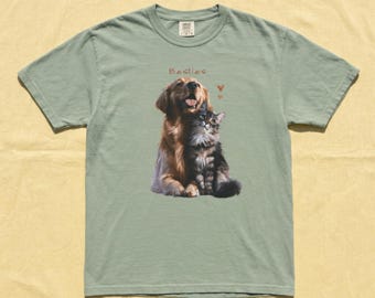 Golden Retriever and Kitten Bestie Shirt, Dog Cat Friendship Tee, Forever Besties Gift, Faithful Friend Shirt