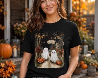 Happy Halloween Ghosts Shirt, Cute Ghost Halloween Tee, Nostalgic Halloween Pumpkin Patch Shirt, Spooky Season Jack O Lantern Graphic Tee
