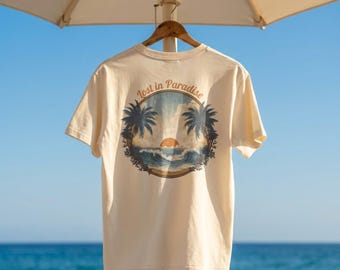 Tropical Beach Shirt, Sunset Ocean Tee, Palm Tree Sunset Tshirt, Coastal Shirt, Ocean Waves Shirt, Beach Vacation Gift