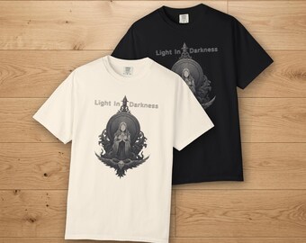 Light in Darkness Shirt, Faith Over Fear Tee, Praying Hands Graphic Shirt, Angel Shirt Faith Gift