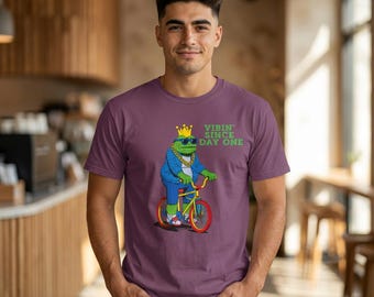 Vibin' Since Day One Shirt, Frog King BMX Tee, Funny Frog Shirt, Cycle King Gift, Crown and Gold Chain Graphic Tshirt