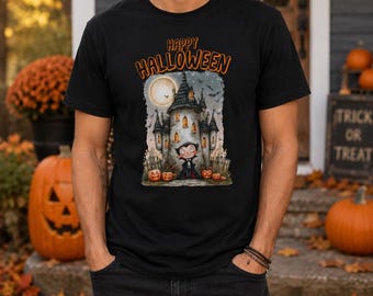 Happy Halloween Little Vampire Shirt, Cute Dracula Tee, Spooky Season Haunted Castle Shirt, Whimsical Trick or Treat Tee