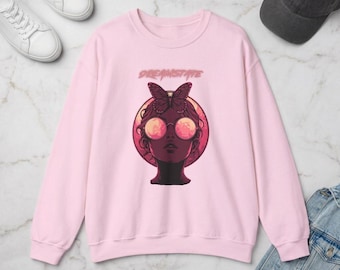 Dreamstate Sweatshirt, Y2K Aesthetic Crewneck, Trippy Moth Girl Graphic Pullover, Daydreamer Gift for Her