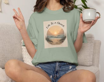 Beach Sunset Shirt, Vintage Summer Shirt, Coastal Grandma Tee, Ocean Waves Graphic Tshirt, Beach Vacation Gift, Soft Garment Dyed Unisex Tee