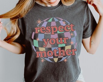 Disco Ball Respect Your Mother Boxy Tee, Retro Disco Ball Shirt, Y2K Concert Outfit, Retro Aesthetic Trendy Women Crop Top