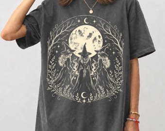 Comfort Colors Girls Will Be Girls Witch Tshirt , Vintage Halloween Women Sweatshirt, Feminist Witch Shirt,Full Moon Botanical Gothic Tee