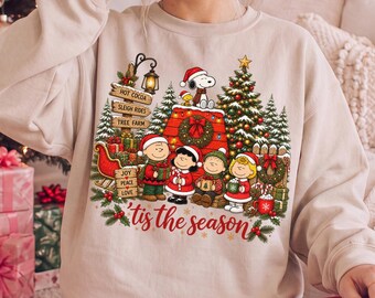 Tis The Season Snoopy Sweatshirt, Retro Christmas Cartoon Shirt, Classic Cozy Christmas Sweatshirt, Family Matching Xmas Holiday Hoodies