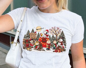 Cartoon Dog Christmas Baby Tee, Nostalgic Christmas Friends Shirt, Holiday Season Xmas Crew Tee, Retro Snoopy Crop Top, Granddaughter Gift