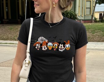 Vintage Mickey & Friends Halloween Baby Tee, Retro Disney Halloween Shirt, Spooky Season Y2K Halloween Tee, Party Baby Tee Crop Top